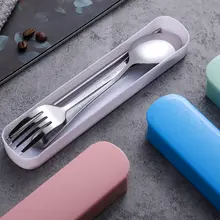 ステンレス スチール ポータブル 食器セット 一人用 三点セット 箸 フォーク スプーン 収納ボックス