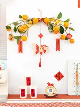 オレンジのビーズ 玄関リビング 装飾花 大吉 新年 壁面装飾