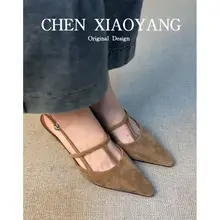 パンプスサンダル レディース 本革 フレンチ風 ヴィンテージ クロスストラップ ポインテッドトゥ ヒール 疲れにくい きれいめ 着回し