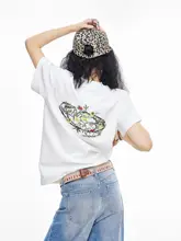 花柄刺繍のレディース半袖Tシャツ【フィット・ハイネック・夏用】