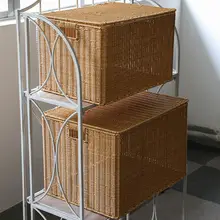 北欧風特大号フェイクラタン収納ボックス【蓋付き・衣類収納】