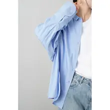オーバーサイズ デザイン衿 ブルー レディースシャツ【ビンテージ風・ゆったりシルエット】