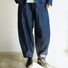 麻デニムワイドレッグパンツ【単プリーツ・バルーンシルエット・パリボタン】
