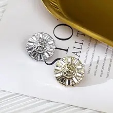 クールなライオンヘッドデザイン金属ボタン付きツイードジャケット【装飾性あり】