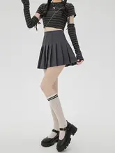 グレーのプリーツスカート【高腰・Aライン・秋冬用・JKスタイル】
