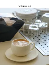 WENSHUO 陶製コーヒーカップとソーサーセット【クリーム色・シンプルデザイン・オフィス用】