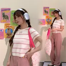 デザイン性のあるバレエ風リボン付き短袖Tシャツ【女性用・アメリカンレトロ】