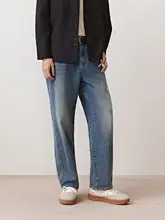 提花デザインのシャツ【レトロ仕上げ・長袖】とウォッシュドデニムパンツ【通勤用】（セットアップ対応）