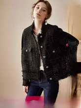 粗花風デザインの短いジャケット【冬用・ブラック・手触りの良い素材・ゆったりデザイン】