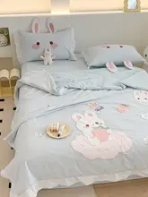 極上の柔らかさ！雲刺繍デザインの全棉ウォッシャブル夏用キルト【ダブル対応・洗濯機可】（セットアップ対応）