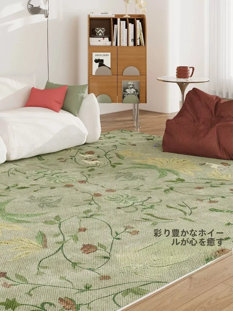 フランス風花柄ラグ：防水防汚機能とレトロデザインでダイニングテーブル下を美しく整える