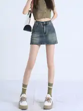 レトロなブルーのハイウエストデニムミニスカート【フィット感あるAライン・女性用・夏用】