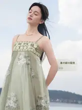 天絲素材の刺繍入りキャミワンピース【春の花束・夏用・外套付き】（セットアップ対応）