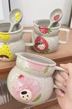 韓国風 手作りの陶器製可愛い水差し【釉下彩・高級感溢れるデザイン】