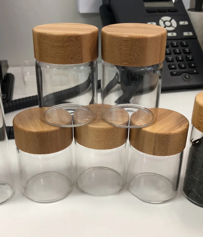 ミニガラス瓶 コーヒー豆保存容器 竹と木の蓋 密閉瓶 空瓶