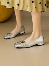フラットシューズ【夏用・シルバー・スクエアトゥ・本革・低ヒール】
