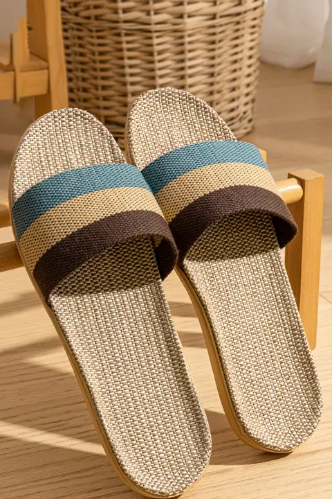 防滑機能付きリネンマテリアル メンズスリッパ【室内用・春夏秋冬対応】
