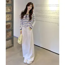 上品なストライプニット・カーディガン【春秋用・小柄対応・二点セットアップ対応】