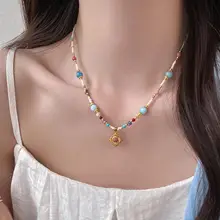 カラフルビーズネックレス【女性用・高級感・控えめデザイン・ロックトークルタイプ】