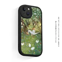 午後ティー風 文芸的 レトロデザインのスマートフォンケース【全面保護・シリコン製・衝撃吸収】