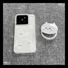 内蔵マグネット付き白猫デザインスマートフォンケース【汎用タイプ・スタンド機能】（セットアップ対応）