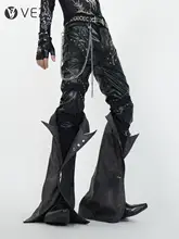 PUレザーパンツ レディース 着脱式フレアレッグカバー モード パンク バイカー タイトフィット テーパード 厚手 ストリート 秋冬「VE2」