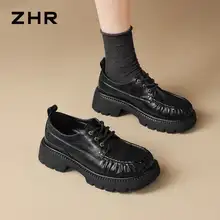 ロファー レディース 厚底 太ヒール シワ加工 トラッド 秋「ZHR」