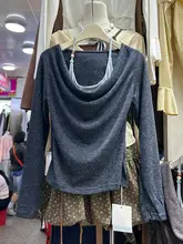 柔らかいデザインのダンテイネックニットトップス【長袖・ひだ付き】（セットアップ対応）