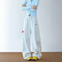スウェットパンツ レディース ワイドパンツ ストレート りんご刺繍 韓流 ルーズ ゆったり クールカジュアル 「CHANT2nd」