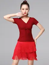 Vネック短袖ダンスウェア【ラテン舞・フィット感のあるデザイン】