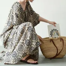 レトロフレンチスタイルの花柄ワンピース【Vネック・リボン付き・フィッシュテール】
