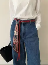 レトロなヒップホップスタイルのレッドシルクスカーフベルト【デニムパンツに最適・甘くてク  ールなディテール】