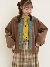 秋季の新作！レトロ風刺繍付きラウンドカラーのゆったり外套【カジュアル・女性用】（セットアップ対応）
