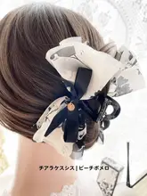 リボンデザインの大きなヘアクリップ【シフォン素材・ブラック・後頭部用】