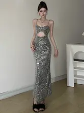 極上の柔らかさを感じる！華やかなビジュー付きキャミソールドレス【タイトフィット・ロング丈・透かしデザイン】