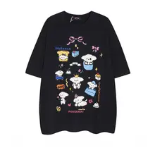 Tシャツ 半袖 ユニセックス ペア アメリカン風 甘辛MIX プレッピースタイル かわいい 犬柄プリント オーバーサイズ ルーズ カジュアル 「FXK」