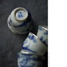 景徳鎮復元の古陶磁器カップ【青花古彩・銀口付き】