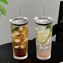 フタ付き 大容量透明ストローカップ【アイスコーヒー用・グラス飲料・おしゃれデザイン】