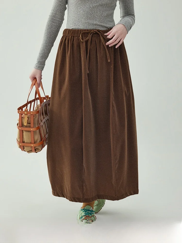 北島AMUU ヴィンテージ風 ベロアリボン付きAラインハーフスカート【高腰・フリル・秋冬用】 大人可愛い服 50代コーデに最適