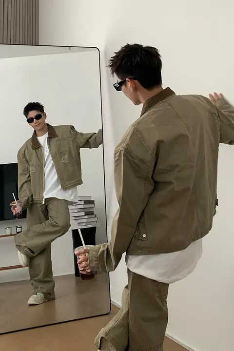 ヴィンテージ風カラーコーデュロイジャケット【クラシックデザイン・デニムパンツ・長袖】（セットアップ対応）
