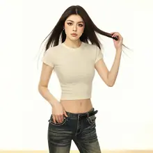 アメリカンビンテージ ブラック コットンショートスリーブTシャツ【レディース・フィット感のあるデザイン・夏向け】