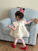 女の子用刺繍入りフリル袖ワンピース【夏用・プリンセスデザイン・可愛い】（セットアップ対応）