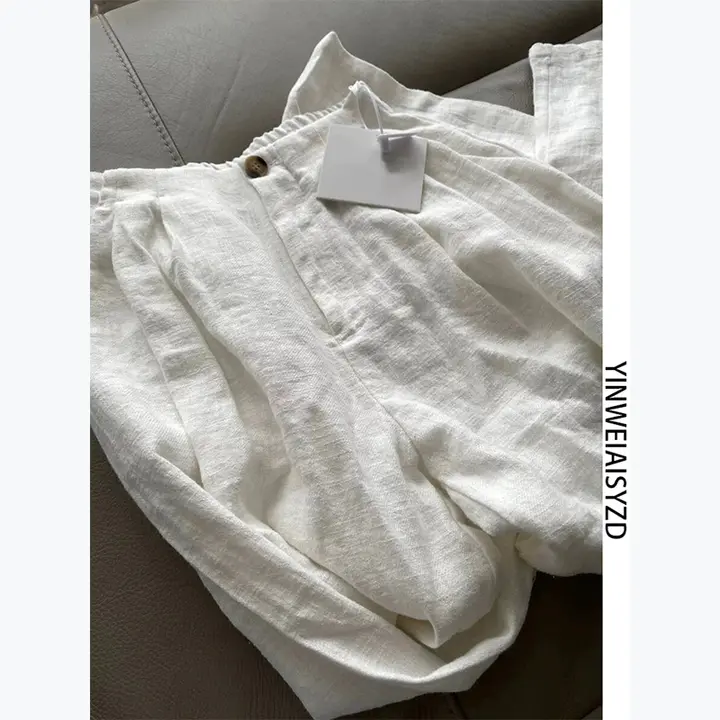 ハイウエストリネンワイドパンツ【夏用・スタイル・ロング丈】