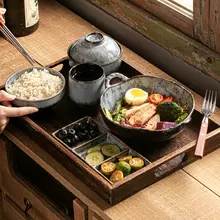 高級感ある陶器製ダブルハンドボウルとカップの食器セット【美しいデザイン・分割プレート付き】（セットアップ対応）