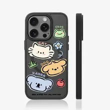 スマホケース iPhone Xiaomi 対応 可愛い 動物イラスト ペア マグネット式 クリア ブラック カメラコントロールボタン対応