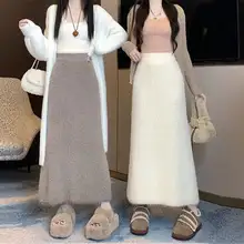 秋冬用 厚手ミンクタッチニットマキシスカート【体型カバー・ストレートシルエット】