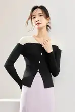 バイカラー接ぎ合わせニットプルオーバー【Vネック・シンプル・スリムフィット・長袖】