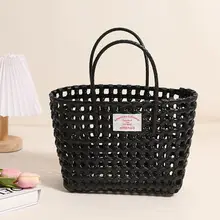 シンプルなスクエア型 穴あけデザインのプラスチック編みバッグ【夏用・ビーチ・多用途】
