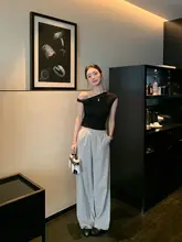 ワイドパンツ レディース ストライプ ウエストゴム ストレート ルーズ 「pusumede」