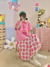 夏向けのかわいいピンクバルーンシフォンスカート【女性用・ビーチスタイル・印刷】（セットアップ対応）